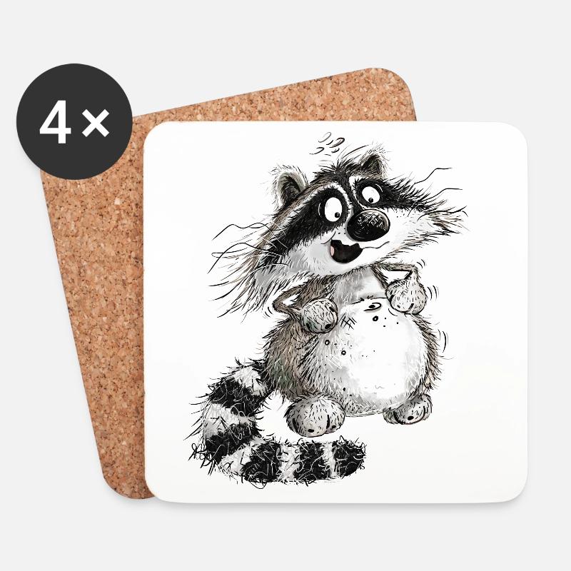 Lustiger Waschbär Cartoon Wildtier - Untersetzer (4er-Set) - Weiß