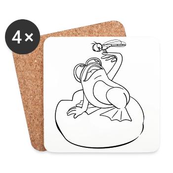 Frog Dragonfly coloring page hand-illustrated - Coasters (set of 4) - white - Front