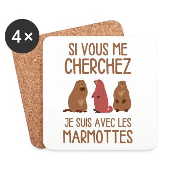 Humour marmotte randonnée nature dormir - Dessous de verre (lot de 4) - blanc - Devant