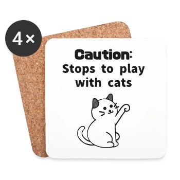 Caution: Stops to play with cats (In Japanese) - Untersetzer (4er-Set) - Weiß - Vorne