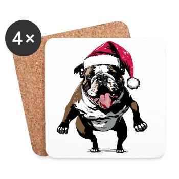 Bouledogue drôle avec chapeau de Père Noël - Dessous de verre (lot de 4) - blanc - Devant