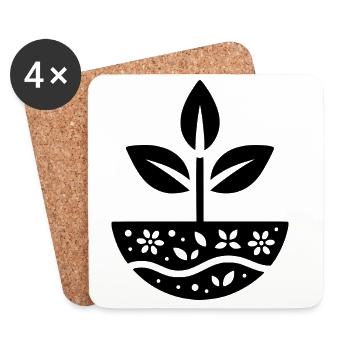 Minimalistisches Design - Pflanzen Grow - Untersetzer (4er-Set) - Weiß - Vorne