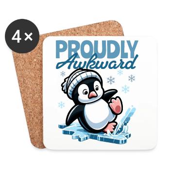 Fièrement maladroit - Un mignon pingouin glisse sur l’œuf - Dessous de verre (lot de 4) - blanc - Devant
