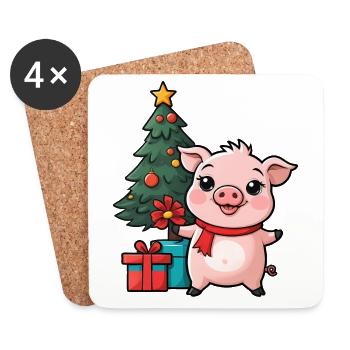 Cute pig celebrating Christmas. - Coasters (set of 4) - white - Front