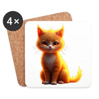Flammenkatze Fantasie - Untersetzer (4er-Set) - Weiß - Vorne