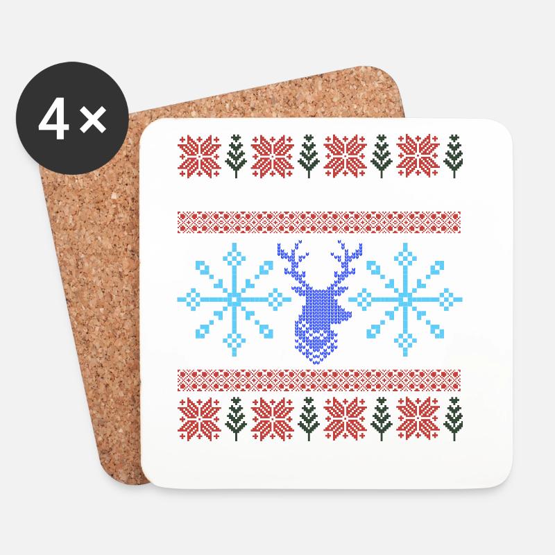 Pixel Christmas Pattern - Coasters (set of 4) - white