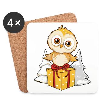 Cute owl with gift at Christmas - Coasters (set of 4) - white - Front