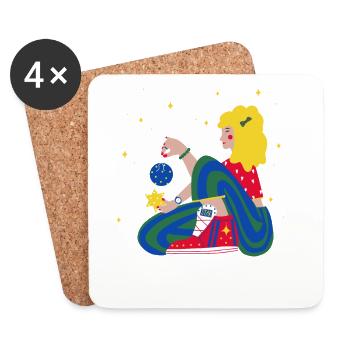 Christmas-Girl with stars rot-blau-grün - Untersetzer (4er-Set) - Weiß - Vorne