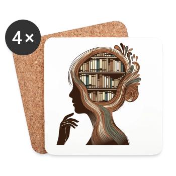Bücher Kopf Illustration Denken Wissen - Untersetzer (4er-Set) - Weiß - Vorne