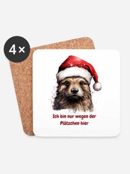 Süßer Otter Weihnachten Plätzchen Spruch - Untersetzer (4er-Set) - Weiß