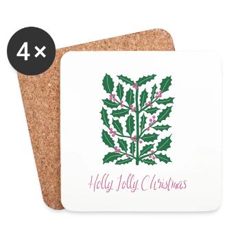 Ilex-Zweig „Holly Jolly Christmas“ Weihnachten - Untersetzer (4er-Set) - Weiß - Vorne