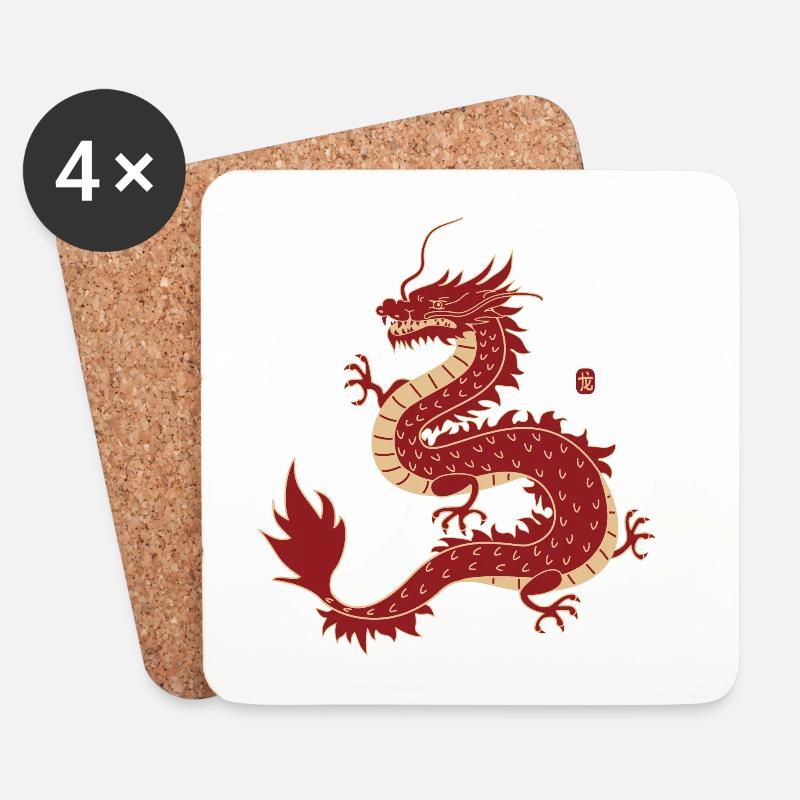 Traditioneller chinesischer Drache - Untersetzer (4er-Set) - Weiß
