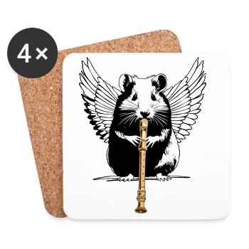 Hamster with wings and flute - Coasters (set of 4) - white - Front