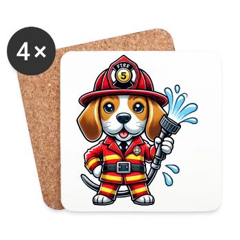 Design de pompier Beagle - Dessous de verre (lot de 4) - blanc - Devant