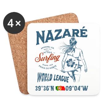 Nazaré Surfing Girl Nautical Print - Dessous de verre (lot de 4) - blanc - Devant