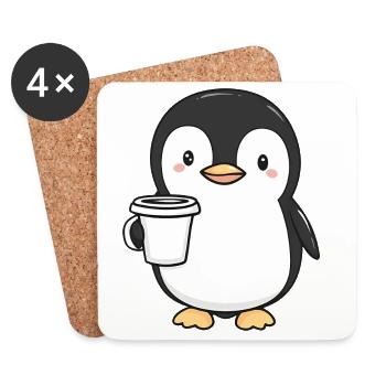 Cute Penguin Holding Coffee Cup - Adorable Design - Coasters (set of 4) - white - Front
