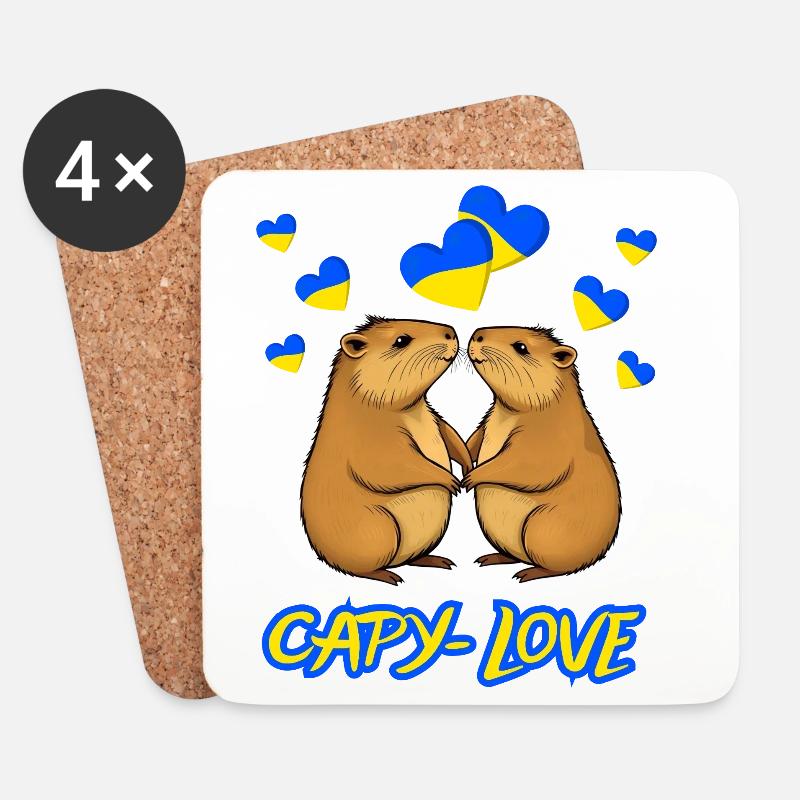 Capy - Love, Capybara - Untersetzer (4er-Set) - Weiß