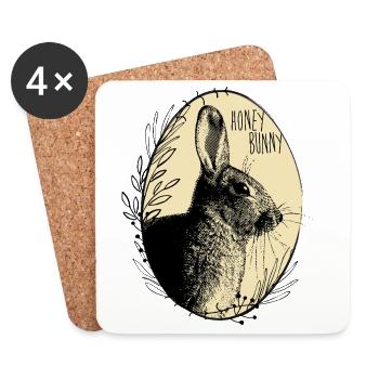 Honey Bunny – Vintage Bunny Illustration - Coasters (set of 4) - white - Front