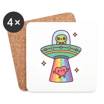 Lustiges Alien-UFO entführt süßes Herz - Untersetzer (4er-Set) - Weiß - Vorne
