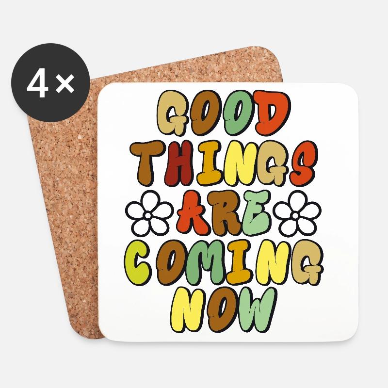 Good Things - Optimistisches Retro-Design - Untersetzer (4er-Set) - Weiß