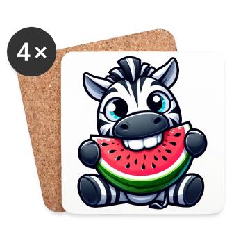 Süßes Zebra Cartoon Wassermelone Sommerfrucht - Untersetzer (4er-Set) - Weiß - Vorne