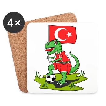 Drapeau de Turquie Dinosaure Rex Football - Dessous de verre (lot de 4) - blanc - Devant
