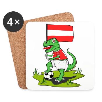 Österreich Flagge Dinosaurier Rex Fußball  - Untersetzer (4er-Set) - Weiß - Vorne