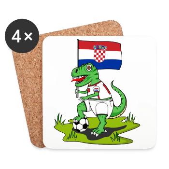 Drapeau de la Croatie Dinosaure Rex Football - Dessous de verre (lot de 4) - blanc - Devant