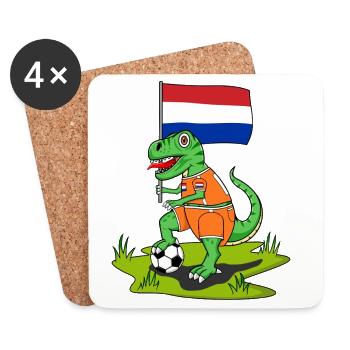 Hollande drapeau dinosaure rex football - Dessous de verre (lot de 4) - blanc - Devant