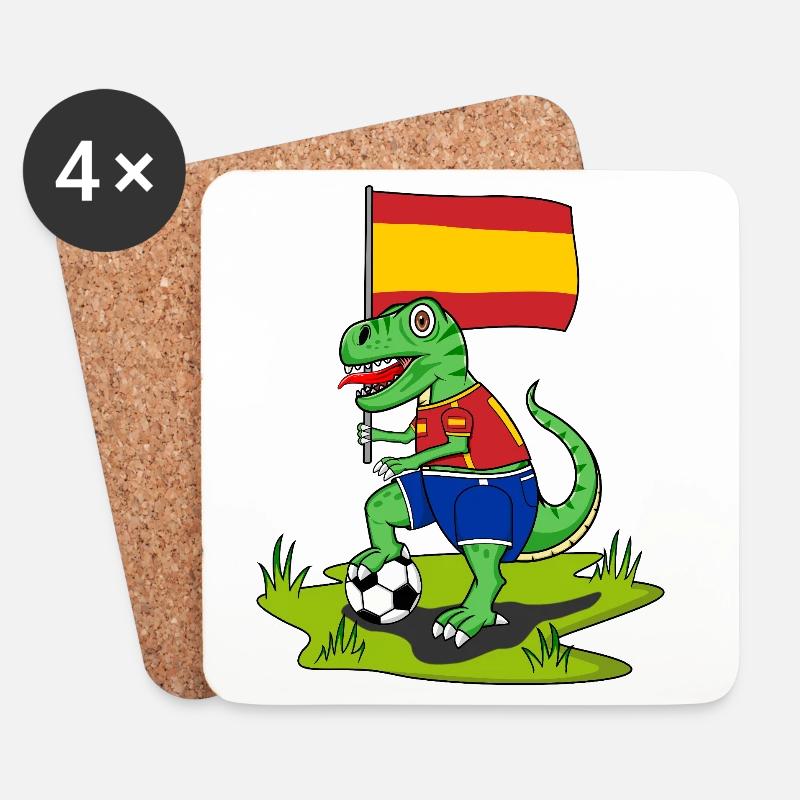 Spanien Flagge Dinosaurier Rex Fußball  - Untersetzer (4er-Set) - Weiß