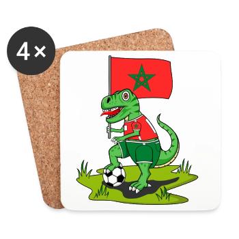 Marokko Flagge Dinosaurier Rex Fußball  - Untersetzer (4er-Set) - Weiß - Vorne