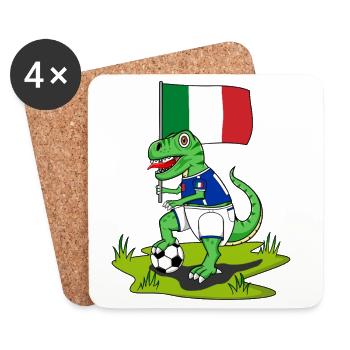 Italy Flag Dinosaur Rex Football - Coasters (set of 4) - white - Front