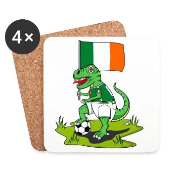 Irland Flagge Dinosaurier Rex Fußball  - Untersetzer (4er-Set) - Weiß - Vorne