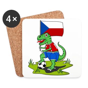 Czech Republic Flag Dinosaur Rex Football - Coasters (set of 4) - white - Front