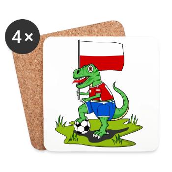 Poland Flag Dinosaur Rex Football - Coasters (set of 4) - white - Front