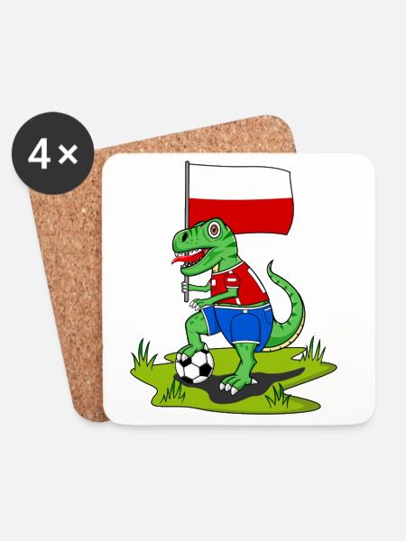 Polen Flagge Dinosaurier Rex Fußball - Untersetzer (4er-Set) - Weiß