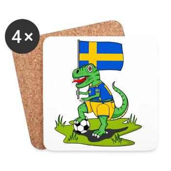 Drapeau de la Suède Dinosaure Rex Football - Dessous de verre (lot de 4) - blanc - Devant