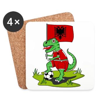 Albania Flag Dinosaur Rex Football - Coasters (set of 4) - white - Front