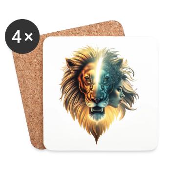 Dualité de la force, le lion et la femme - Dessous de verre (lot de 4) - blanc - Devant