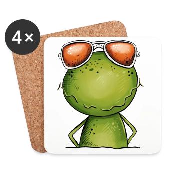 Cooler Frosch Mit Brille - Untersetzer (4er-Set) - Weiß - Vorne