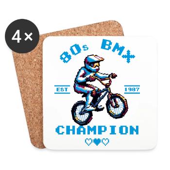 des années 80 BMX Rétro Pixel Art Shir - Dessous de verre (lot de 4) - blanc - Devant