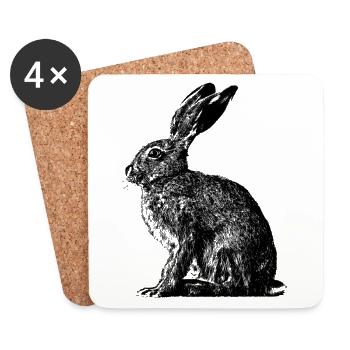 Hase / Feldhase / Osterhase ? - Untersetzer (4er-Set) - Weiß - Vorne