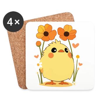poussin, printemps, fleurs, été, Pâques, jardin - Dessous de verre (lot de 4) - blanc - Devant