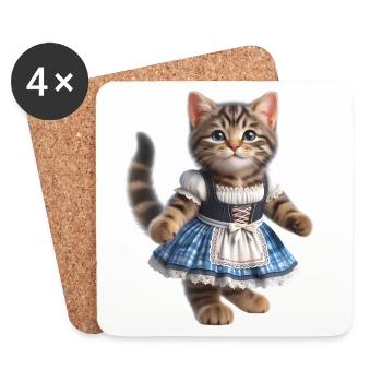 Süße kleine Katze im Dirndl - Untersetzer (4er-Set) - Weiß - Vorne