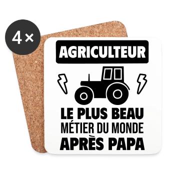 Papa agriculteur fête des pères tracteur humour - Dessous de verre (lot de 4) - blanc - Devant