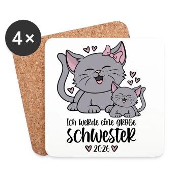 Große Schwester 2026 Kätzchen Katze Katzen Kinder - Untersetzer (4er-Set) - Weiß - Vorne