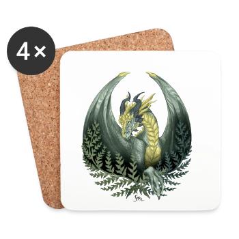 Green Dragon Surrounded by Fern - Coasters (set of 4) - white - Front