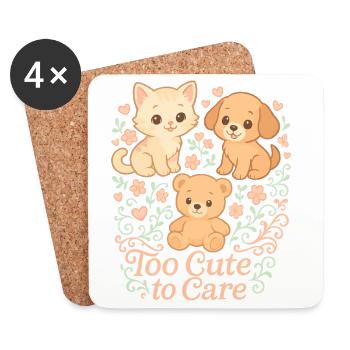 Too Cute to Care – Cat, Dog & Bear - Coasters (set of 4) - white - Front