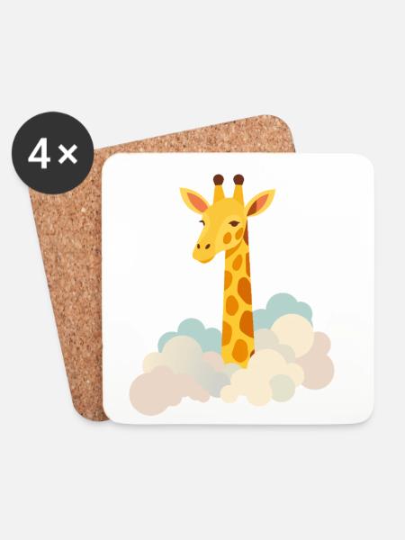 Gentle giraffe above the clouds – Dreamlike motif - Coasters (set of 4) - white