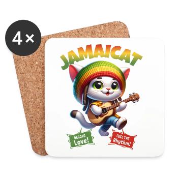 Jamaicat Reggae Cat Rasta Jamaica - Untersetzer (4er-Set) - Weiß - Vorne